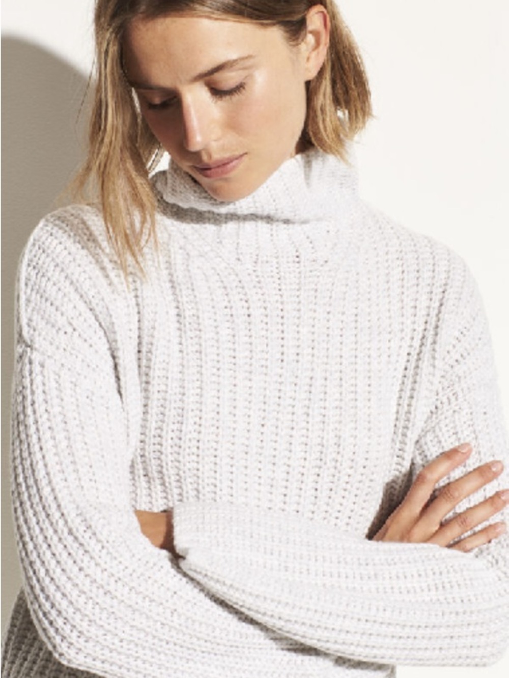 Vince Wool Cashmere Lofty Rib Turtleneck Sweater Light Grey Size Large $445